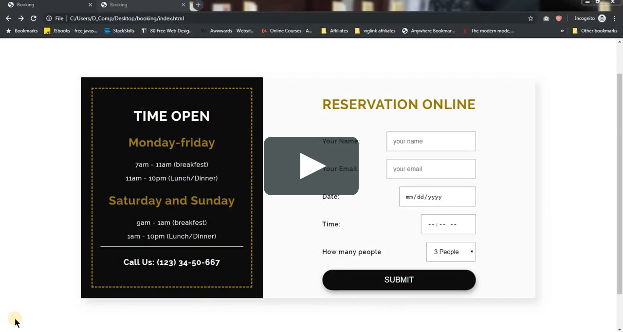 How to make booking form using HTML and CSS on Vimeo