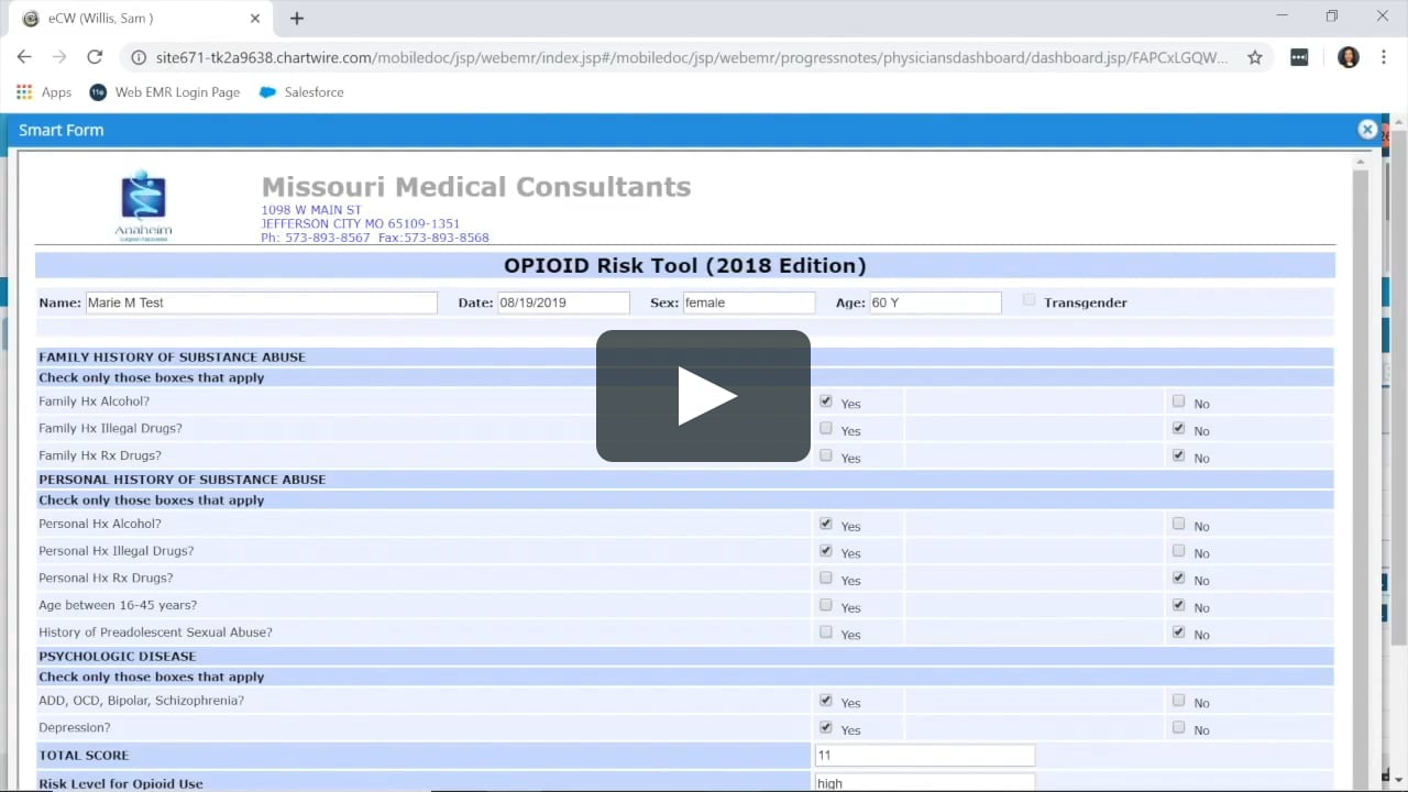 eClinicalWorks Opiod Risk Assessment Smart Forms on Vimeo eClinicalWorks Opiod Risk Assessment Smart Forms on Vimeo