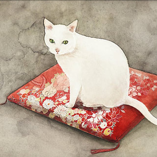 Японская белая кошка. Мидори Ямада художник. Японский белый кот. Японские коты арт. Коты в японской живописи