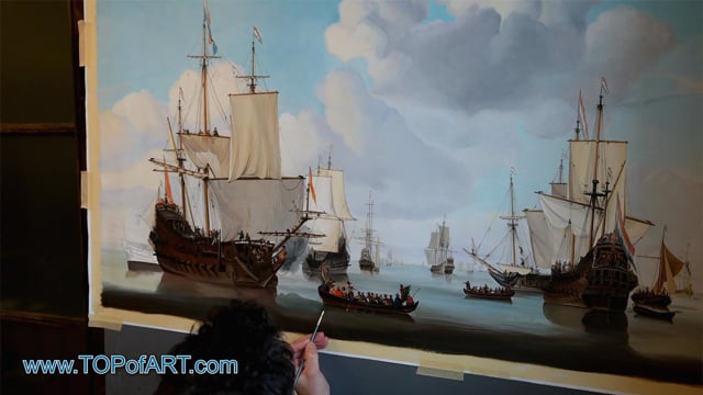van de Velde | Dutch Ships in a Calm Sea | Painting Reproduction Video | TOPofART