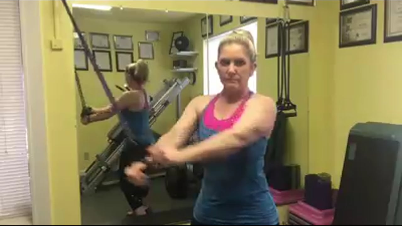 Weight loss exercise-bilateral shoulder reach to hip