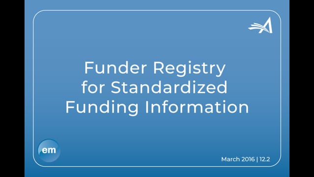 Funder Registry for Standardized Funding Information