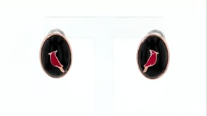 Black Agate and Red Enamel Cardinal Earrings in Two-Tone Sterling Silver