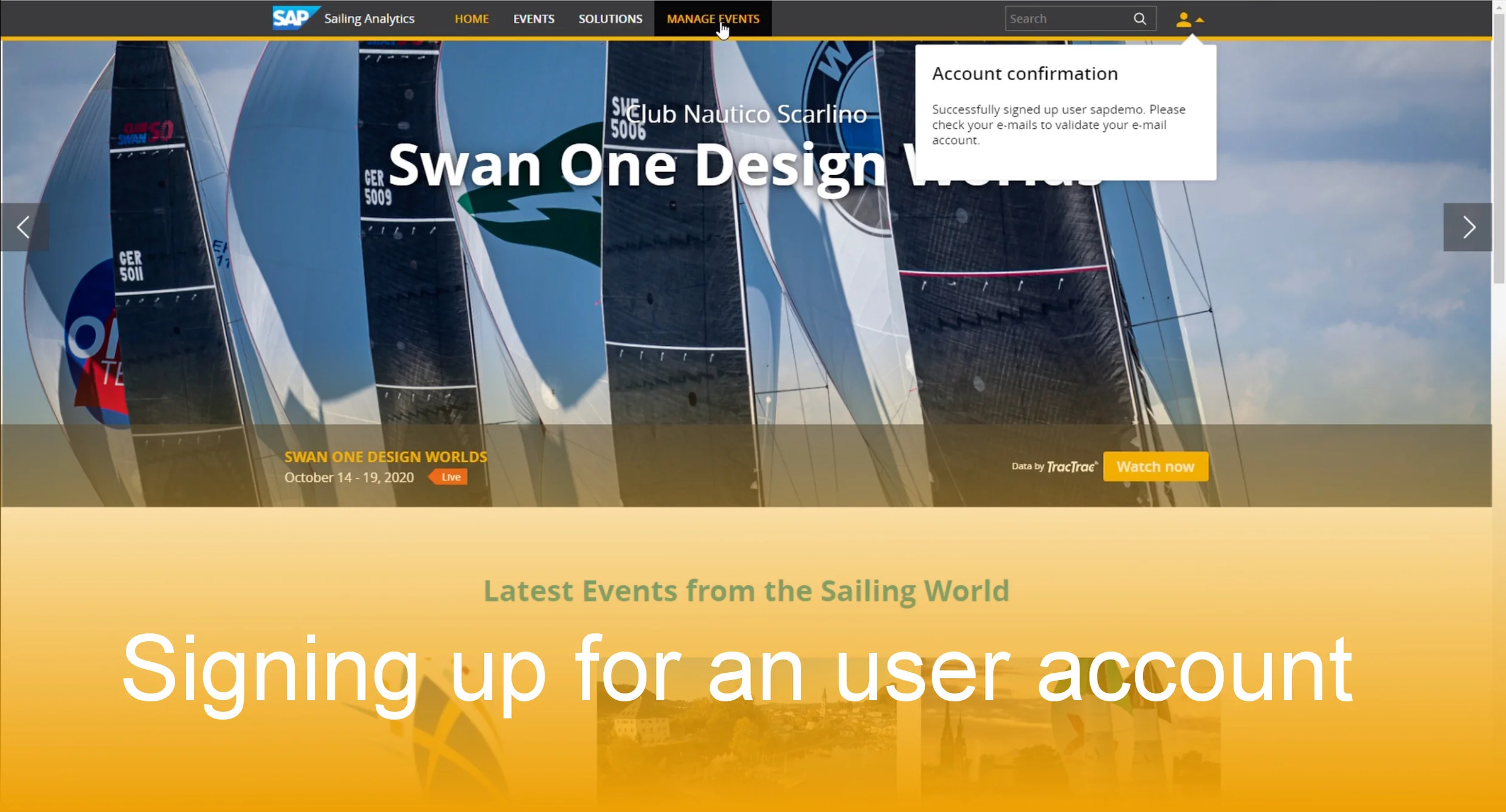 Signing up for a user account at the SAP Sailing Analytics