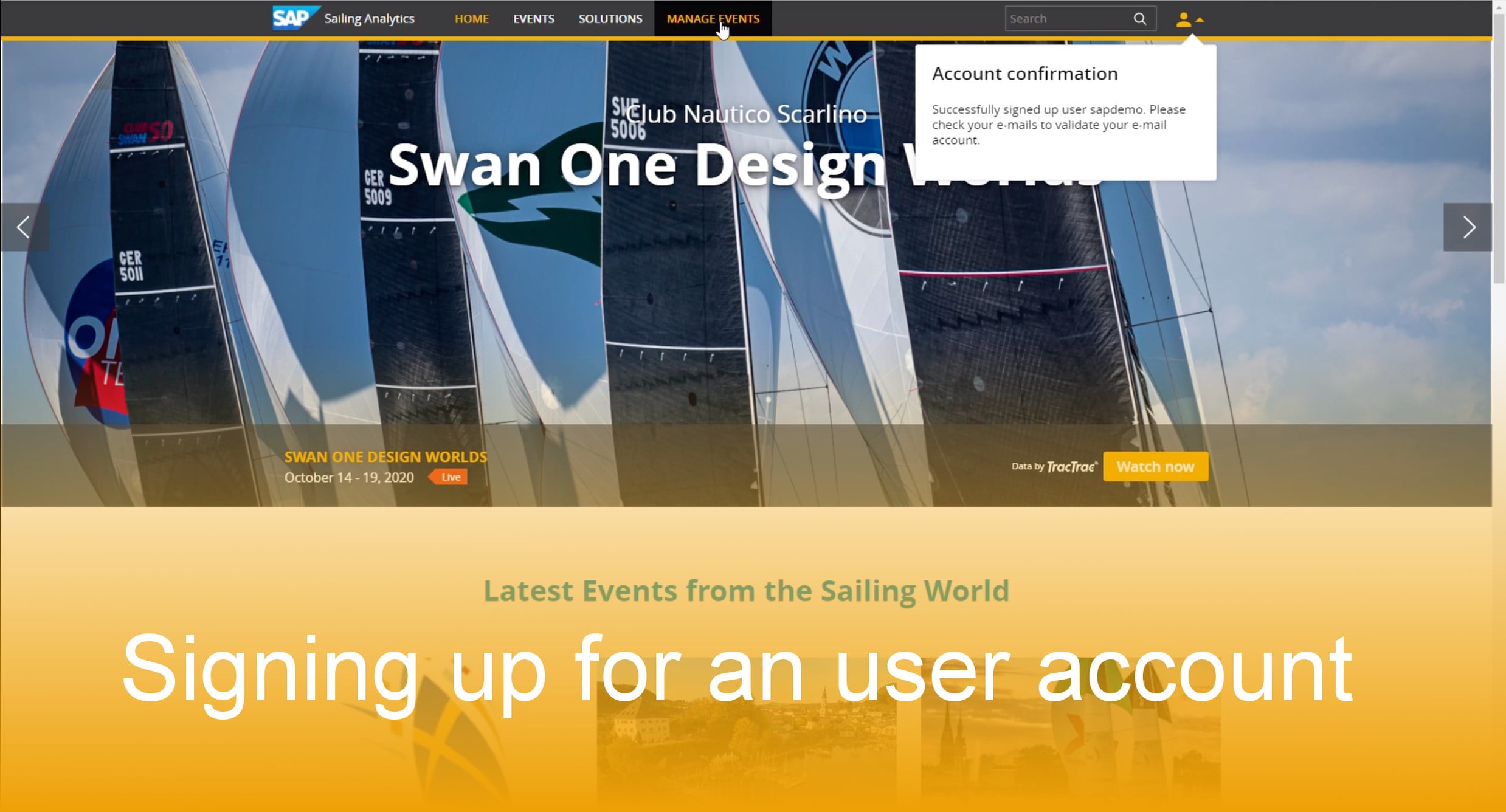 Signing up for a user account at the SAP Sailing Analytics
