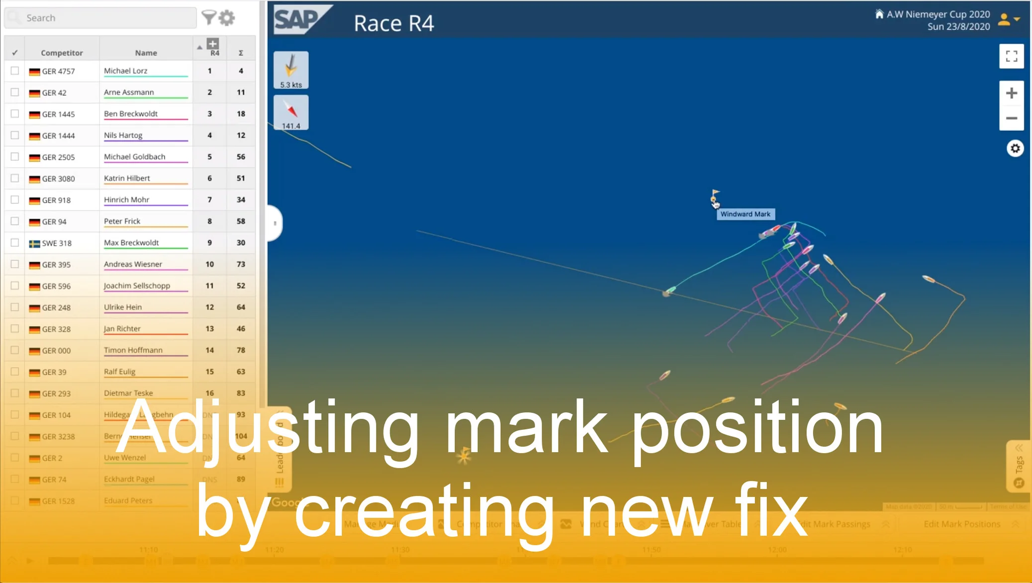 Adjust the position of a mark with the SAP Sailing Analytics