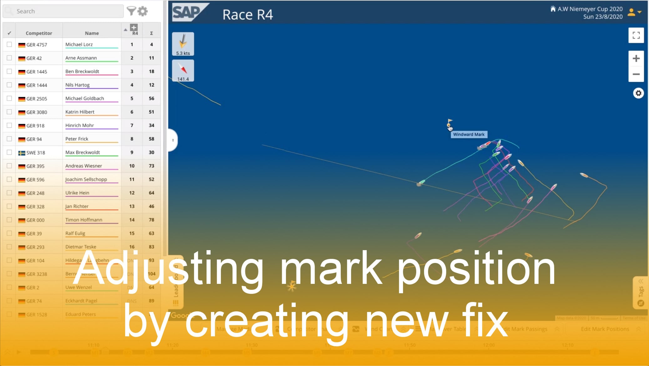 Adjust the position of a mark with the SAP Sailing Analytics