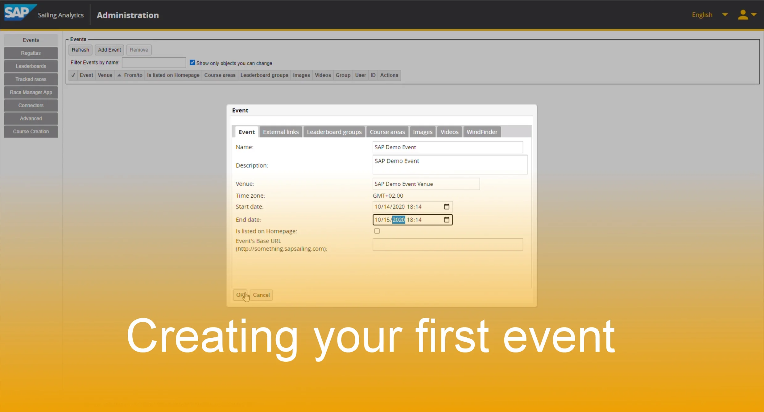 create an event with the SAP Analytics Administration Console