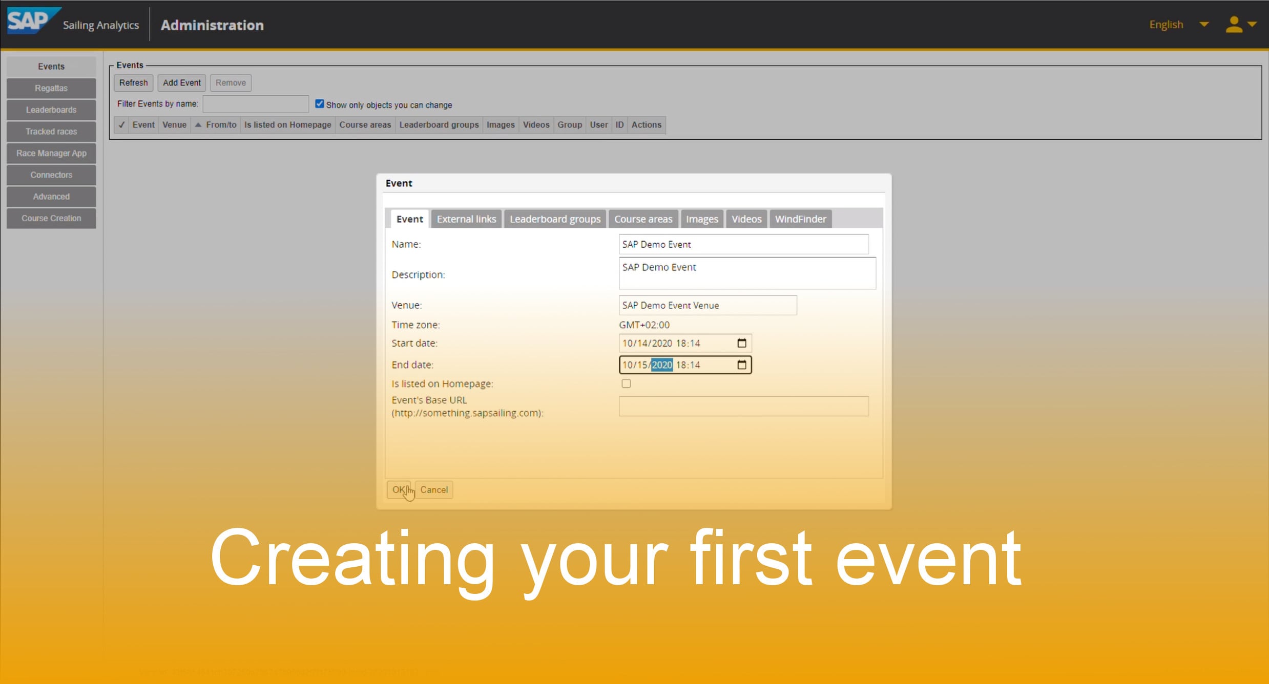 create an event with the SAP Analytics Administration Console