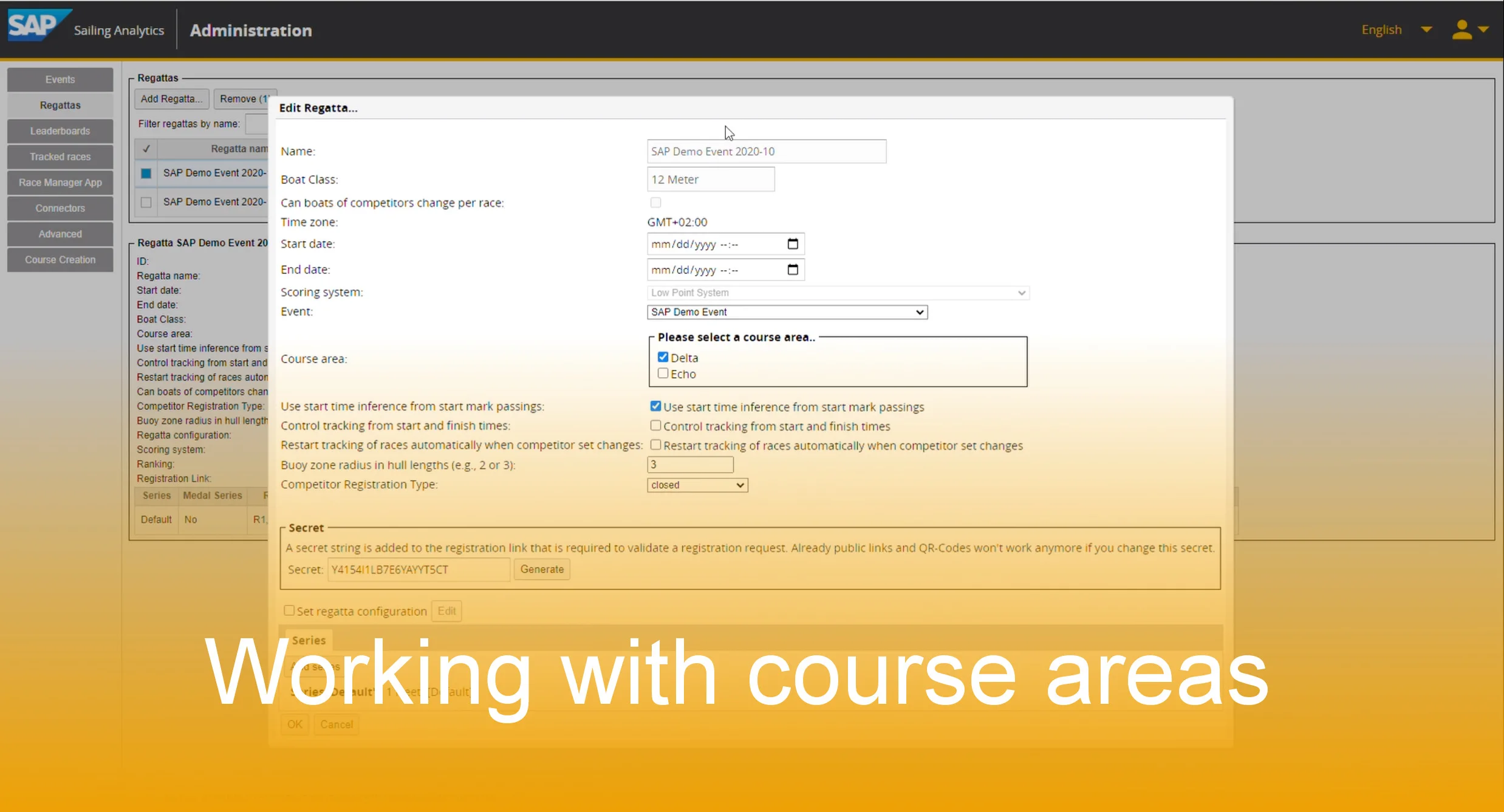 Working with course areas SAP Sailing Analytics