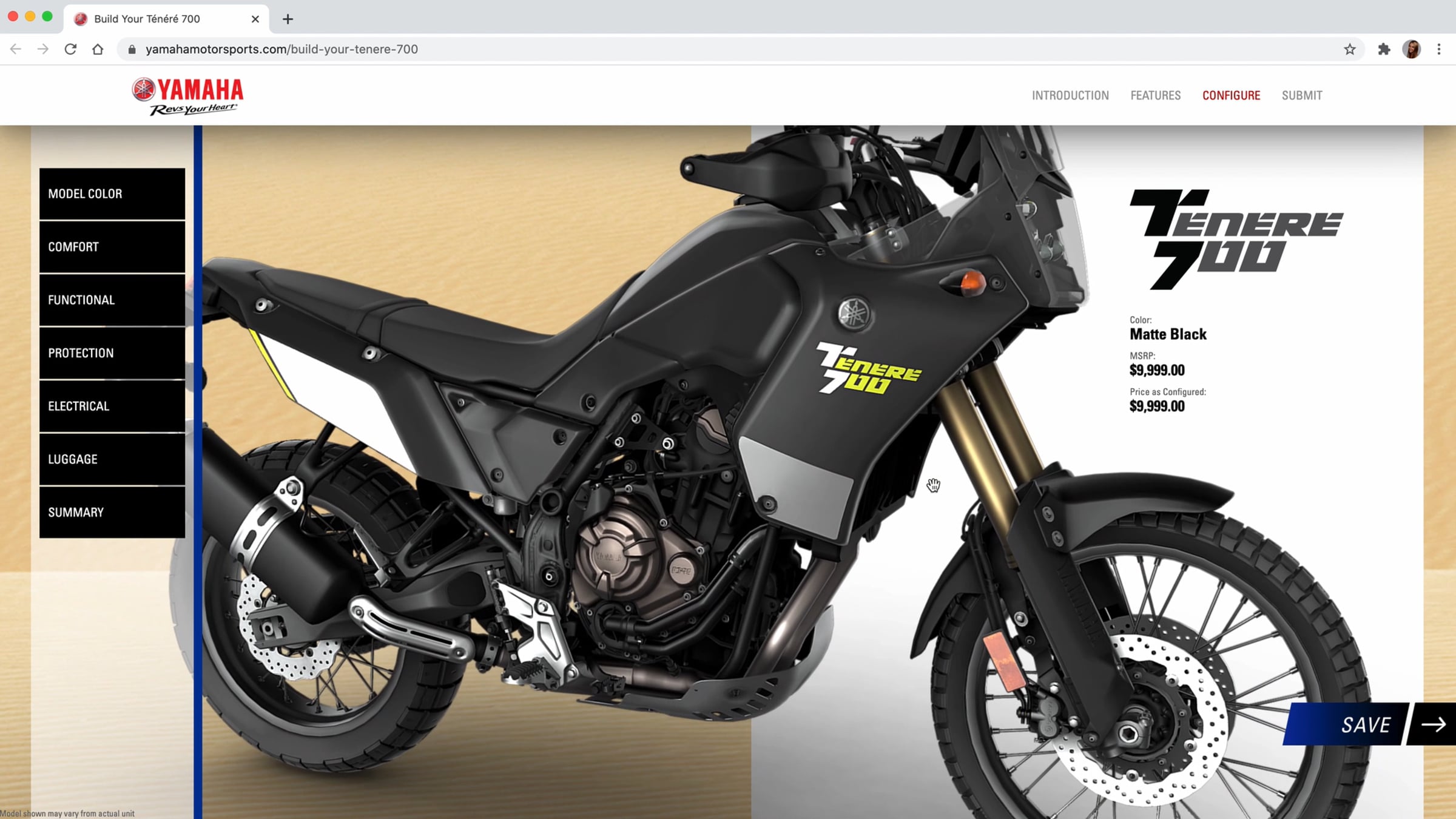 Yamaha Tenere 700 3D Configurator