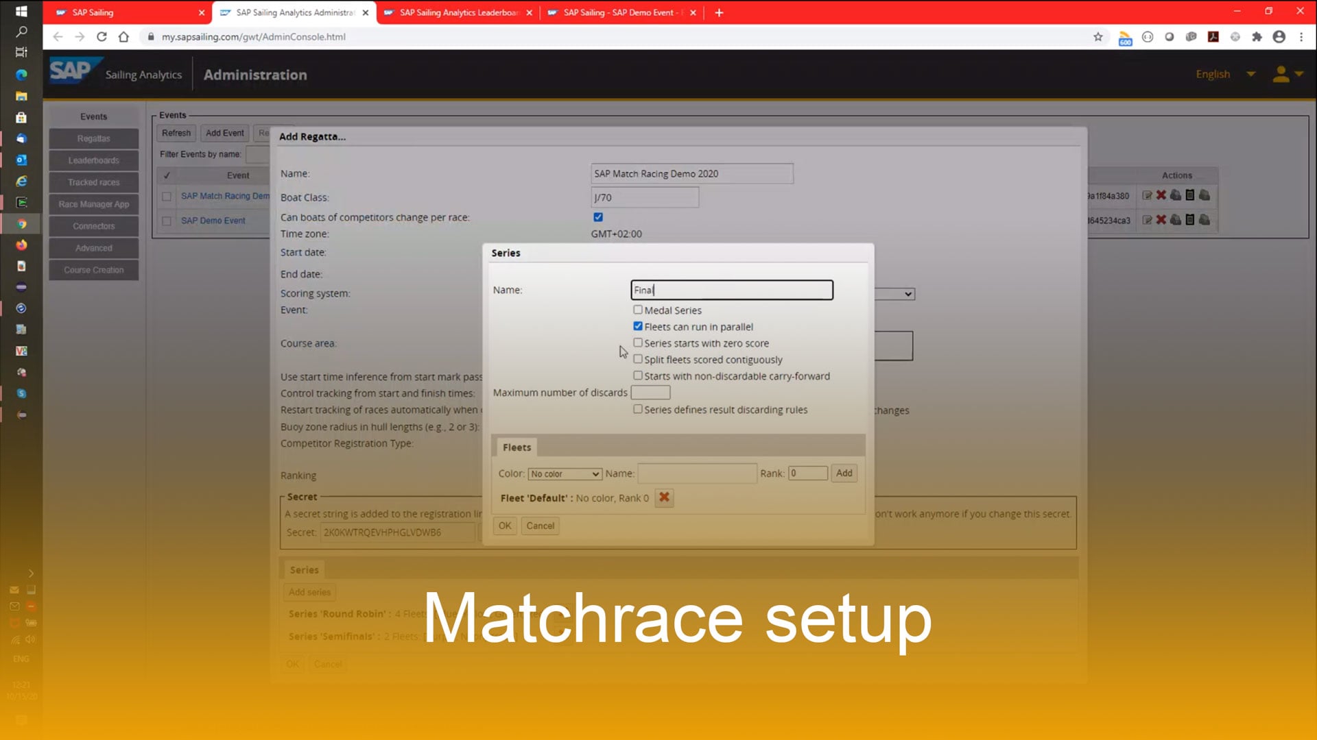 Setting up a matchrace event with the SAP Sailing Analytics