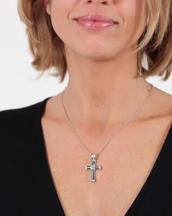 Vidéo: Pendentif Nacre abalone Argent massif forme croix femme homme
