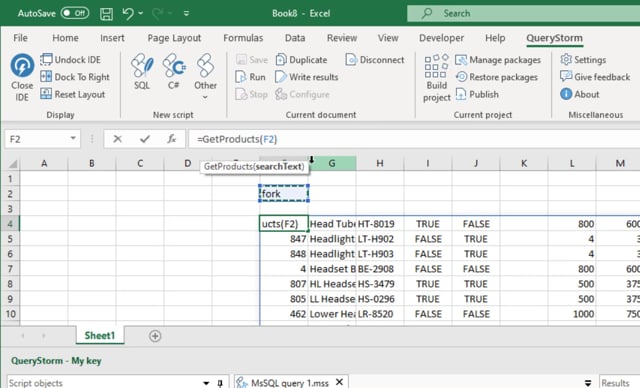 Excel functions via sql