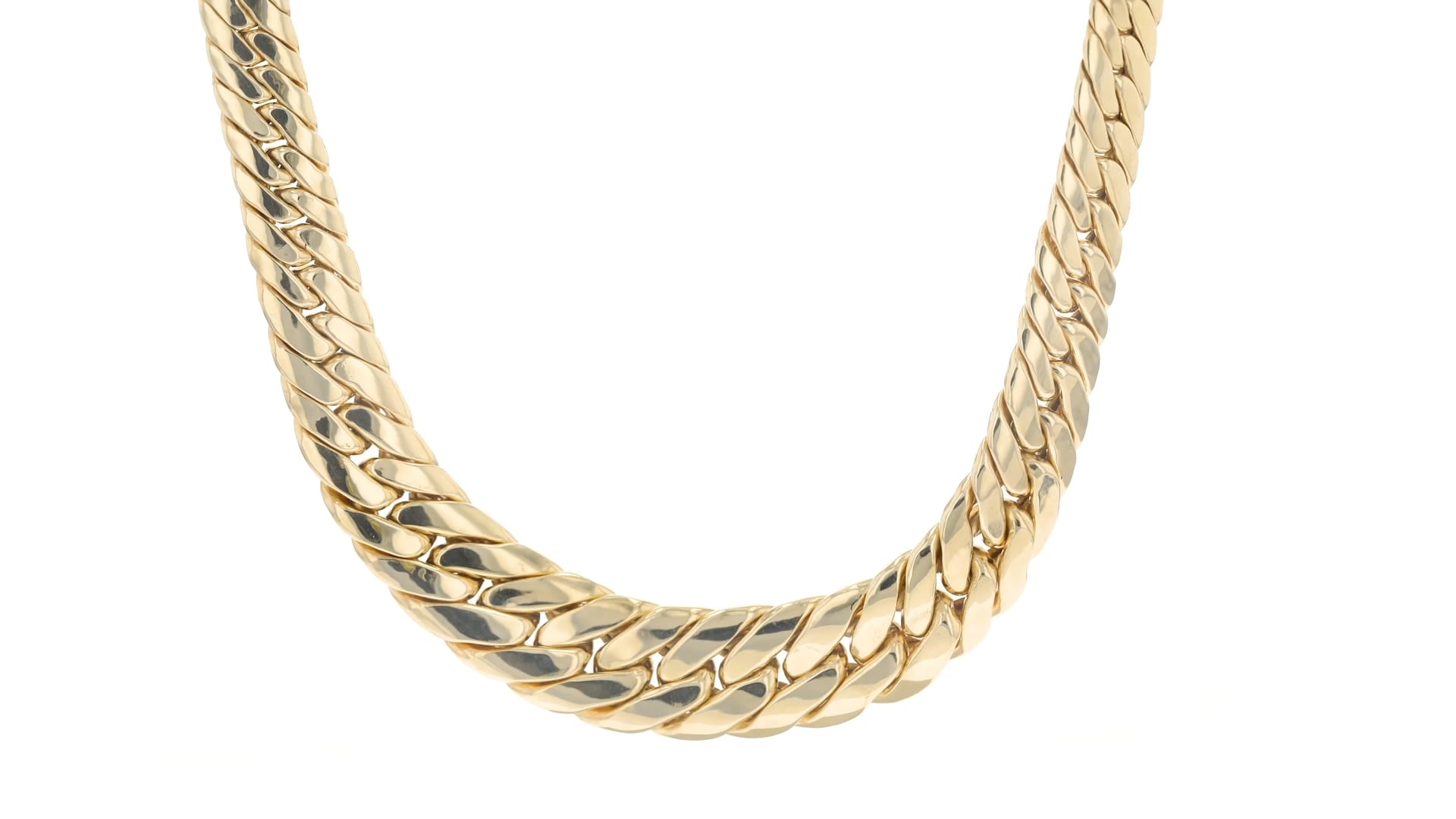 18kt Yellow Gold Over Sterling Silver Graduated Flat Cuban-Link Necklace on Vimeo