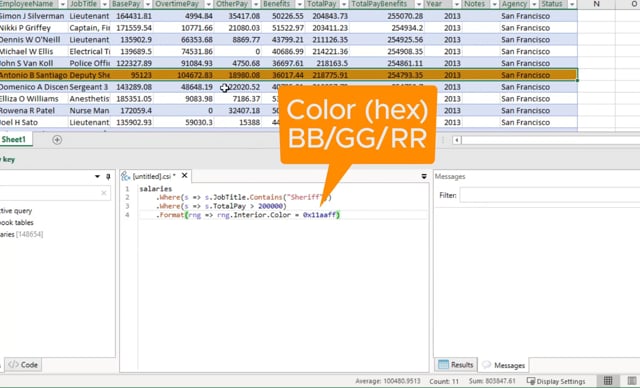 Format rows with C# Linq