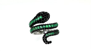 1.80 ct. t.w. Black Spinel and .90 ct. t.w. Emerald Snake Bypass Ring in Sterling Silver