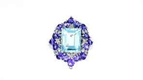 5.45 ct. t.w. Sky Blue Topaz and 2.20 ct. t.w. Tanzanite Ring with Diamond Accents in Sterling Silver