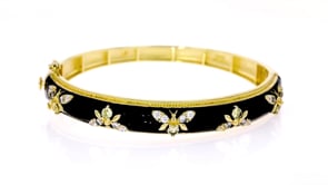 1.40 ct. t.w. White Topaz and Black Enamel Bumblebee Bangle Bracelet