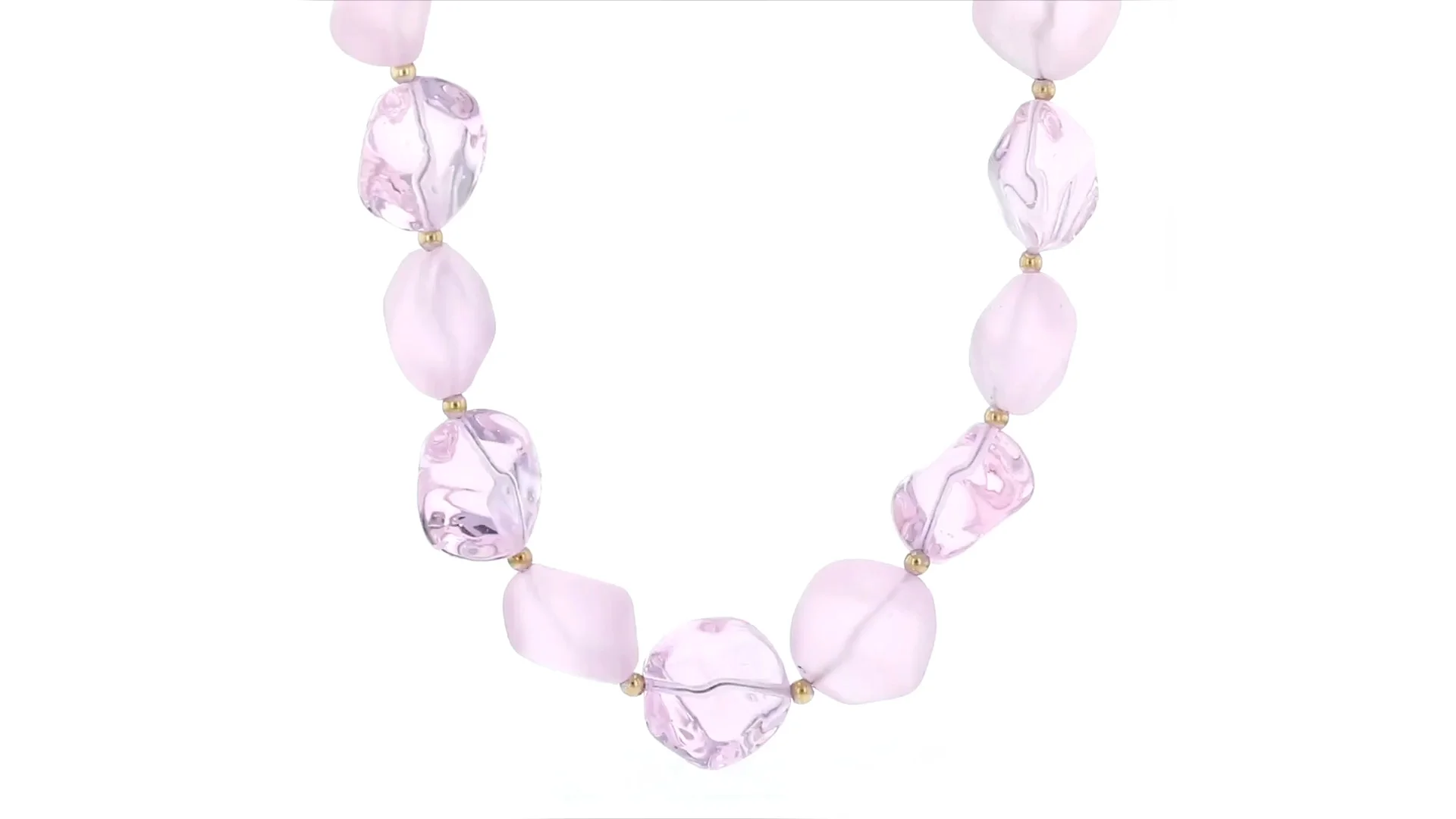 Italian Pink Murano Glass Bead Necklace with 18kt Gold Over