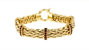 2.00 ct. t.w. Garnet Wheat-Link Station Bracelet in 18kt Gold Over Sterling