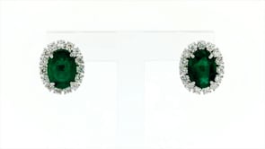 3.70 ct. t.w. Emerald and 1.20 ct. t.w. Diamond Earrings in 18kt White Gold