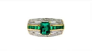 1.20 ct. t.w. Emerald and .25 ct. t.w. Diamond Multi-Row Ring in 14kt Yellow Gold