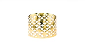 Italian 14kt Yellow Gold and White Enamel Quilted-Design Dome Ring