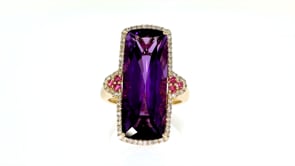 13.00 Carat Purple Amethyst and .36 ct. t.w. Diamond Ring with .10 ct. t.w. Pink Tourmaline in 14kt Yellow Gold