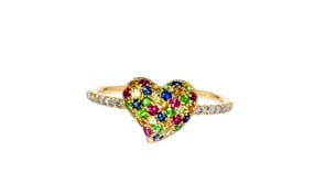 50 ct. t.w. Multi-Gemstone Heart Ring with .10 ct. t.w. Diamonds in 14kt Yellow Gold