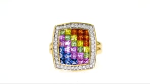 2.40 ct. t.w. Multicolored Sapphire and .30 ct. t.w. Diamond Ring in 18kt Yellow Gold