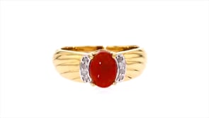 Orange Coral Ring with Diamond Accents in 18kt Gold Over Sterling