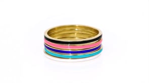 Multicolored Enamel Jewelry Set Five Rings in 18kt Gold Over Sterling