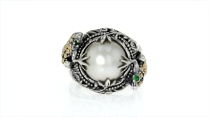 12mm Mabe Pearl Frog Ring in Sterling Silver with 18kt Gold