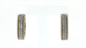 1.00 ct. t.w. Diamond Hoop Earrings in Sterling Silver and 14kt Yellow Gold
