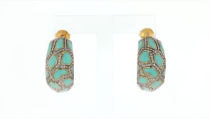 50 ct. t.w. Diamond and Blue Enamel Animal-Print C-Hoop Earrings in 18kt Gold Over Sterling