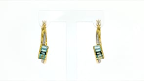 1.18 ct. t.w. Tonal Blue Topaz and .10 ct. t.w. Diamond Hoop Earrings in 18kt Gold Over Sterling