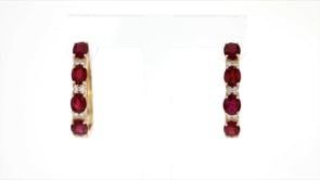 4.00 ct. t.w. Ruby and .19 ct. t.w. Diamond Hoop Earrings in 14kt Yellow Gold