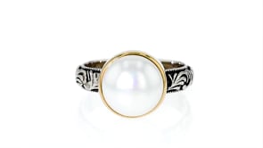 10mm Cultured Pearl Scrollwork Ring in Sterling Silver with 14kt Yellow Gold
