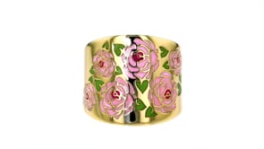 Italian Multicolored Enamel Floral Ring in 14kt Yellow Gold