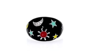 Multicolored Enamel Celestial Ring with White Topaz Accents in Sterling Silver