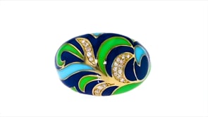 Blue and Green Enamel Ring with Diamond Accents in 18kt Gold Over Sterling