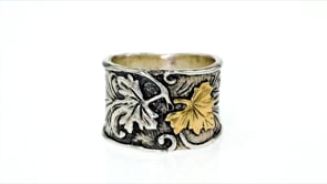 Oxidized Sterling Silver and 14kt Yellow Gold Leaf Ring