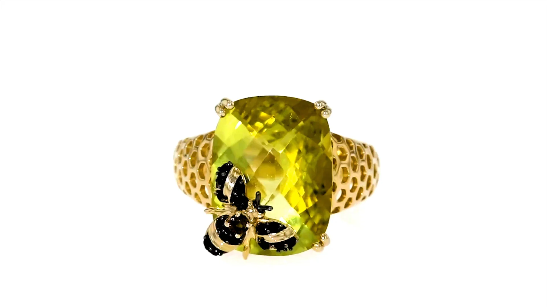 8.75 Carat Lemon Quartz Bumblebee Ring with Smoky Quartz and Black