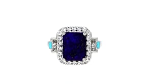 Lapis and .60 ct. t.w. White Topaz Ring with Turquoise Enamel in Sterling Silver