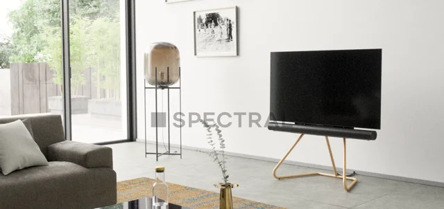 Soporte para TV de pie contemporáneo - TRAY - Spectral Audio Möbel GmbH -  con ruedas / con cables ocultos / con estantes