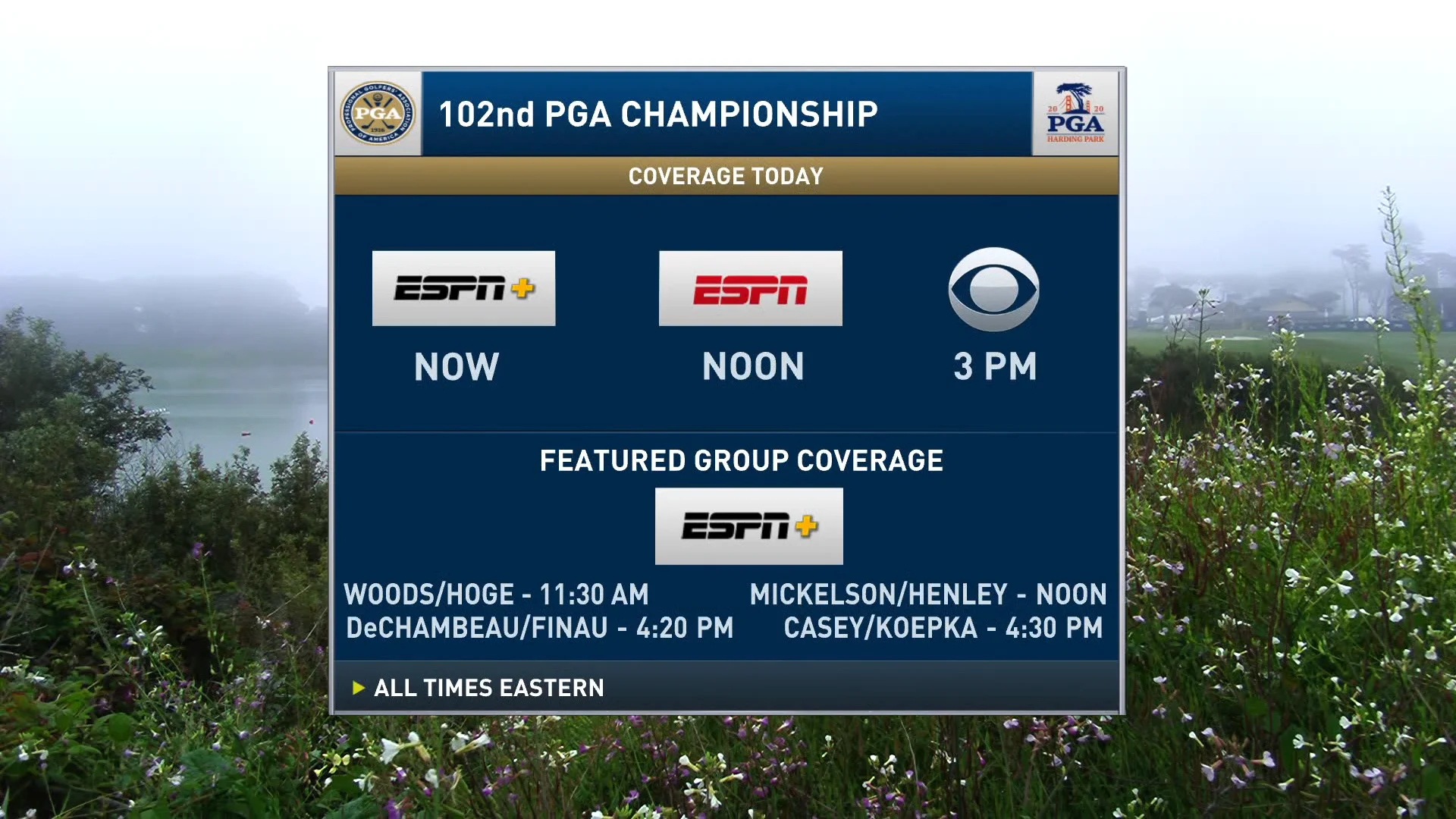 2020 PGA Championship 4th Round Broadcast on ESPN AND CBS