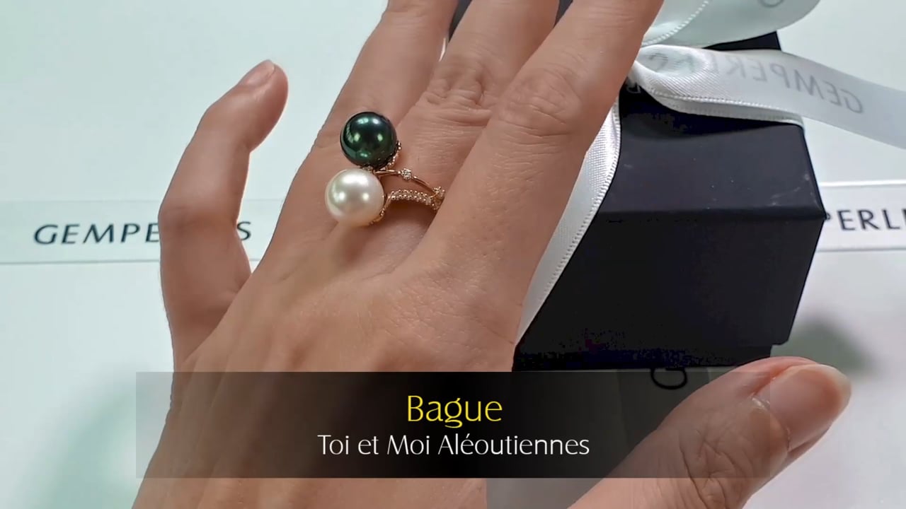 Bague Toi et Moi Aléoutiennes - Or Jaune, Diamants & Perles de Culture | Gemperles