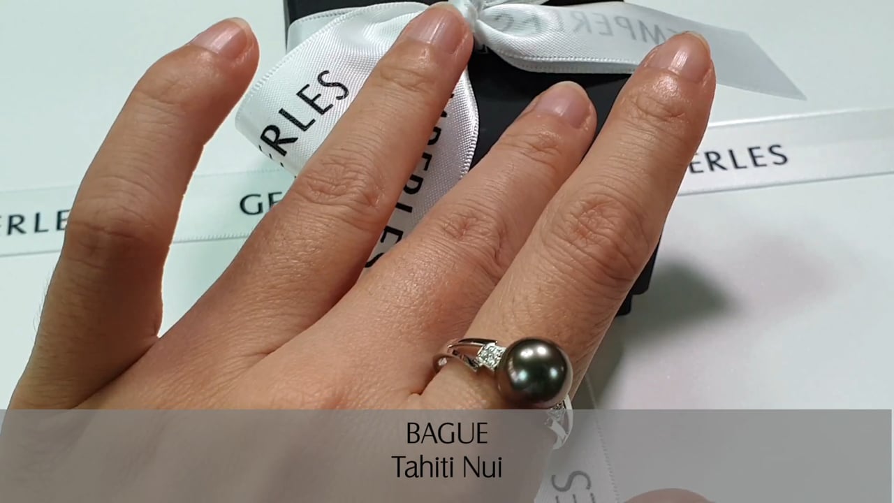 Anello Tahiti Nui - Oro Bianco, Diamanti & Perla di Tahiti 9/9.5mm | Gemperles