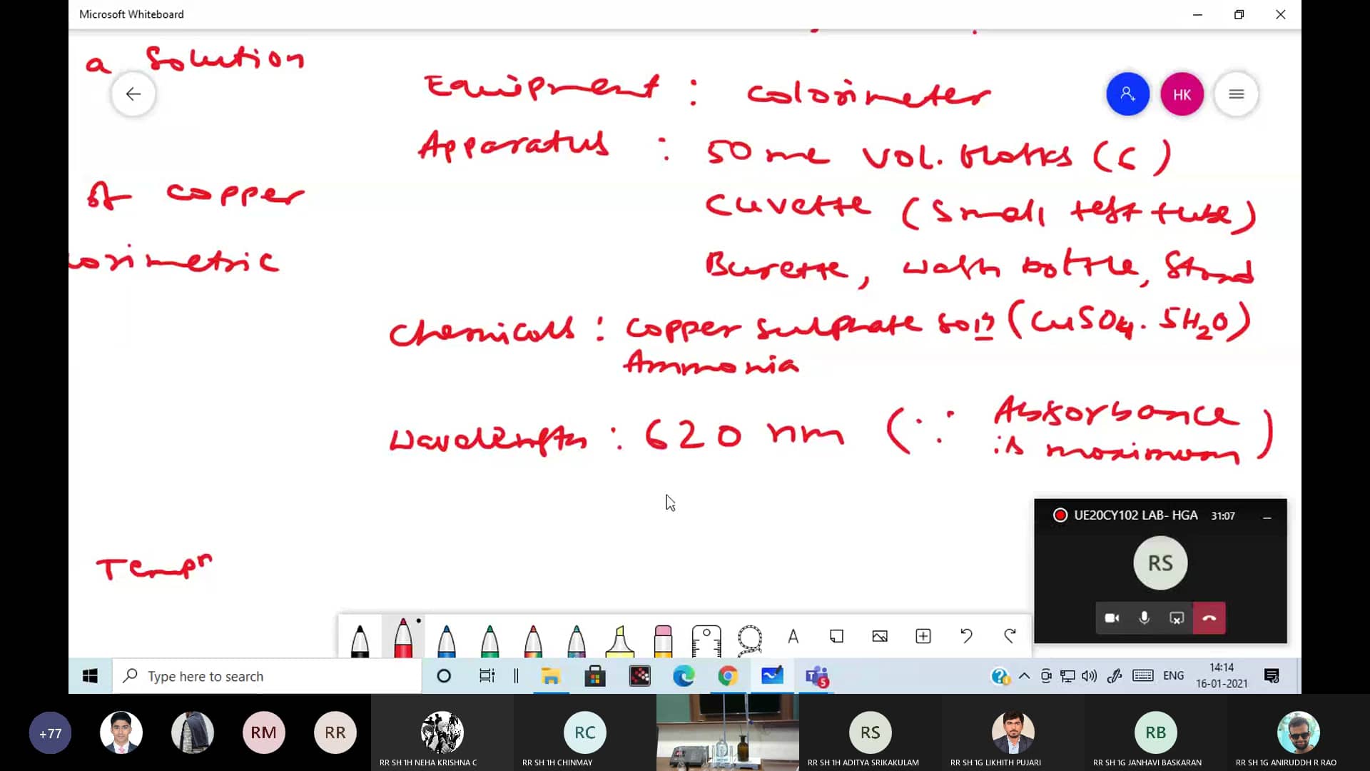 Estimation of amount of copper in a solution by colorimetric method on